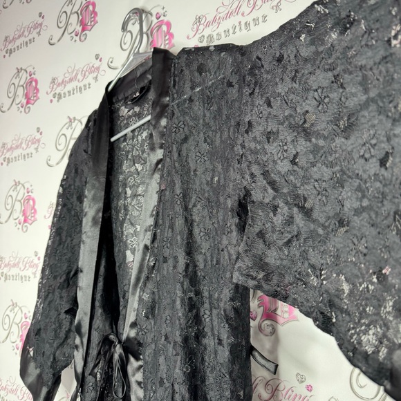 La senza robe kimono lace black tie up belt floral flowers mesh Lacey lounge - Picture 8 of 10